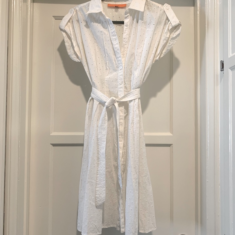 **SOLD **Cynthia Steefe white eyelet button-up dress with cap sleeves-size 6